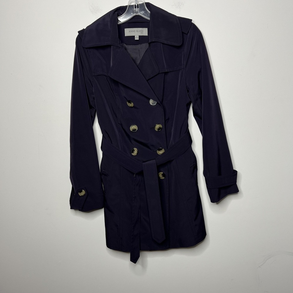 Anne Klein Coat Womens XS Purple Double Breasted Belted Trench Mid Length‎